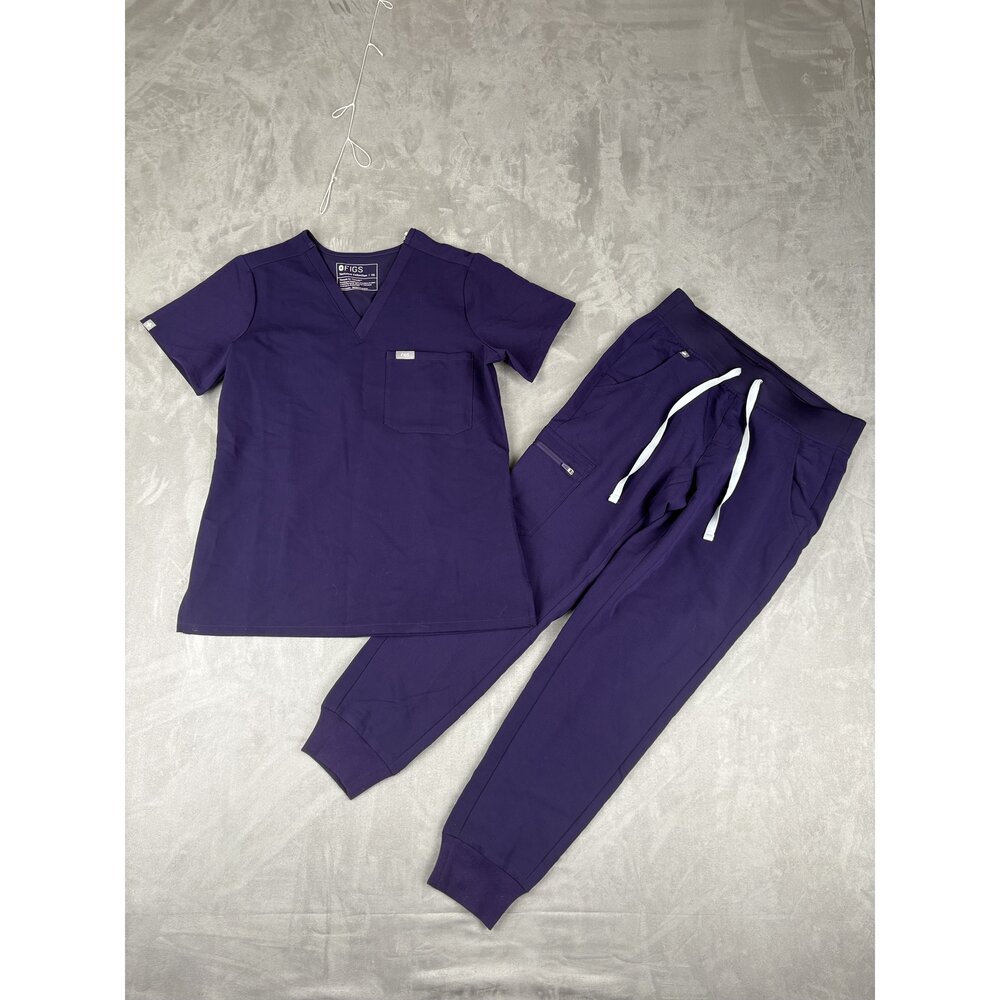 Figs Women's XS Scrub Set V-Neck Top & Jogger Pants - Deep Purple - Picture 2 of 14